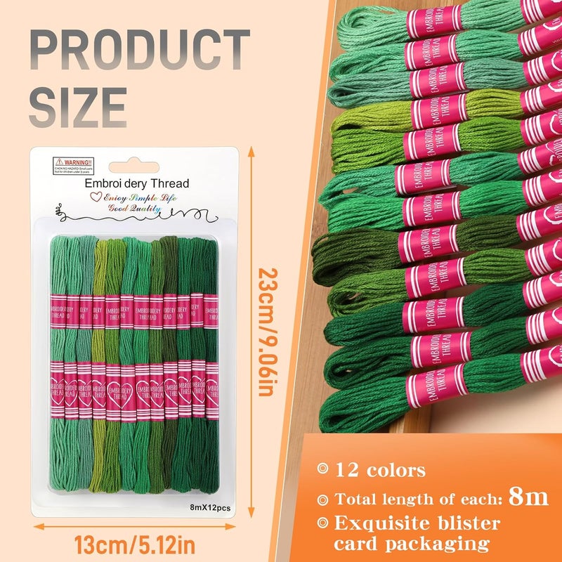 Dercuy Embroidery Floss,12 Skeins Green Embroidery Thread,Friendship Bracelet String for DIY Making,Embroidery Crafts - Image 2